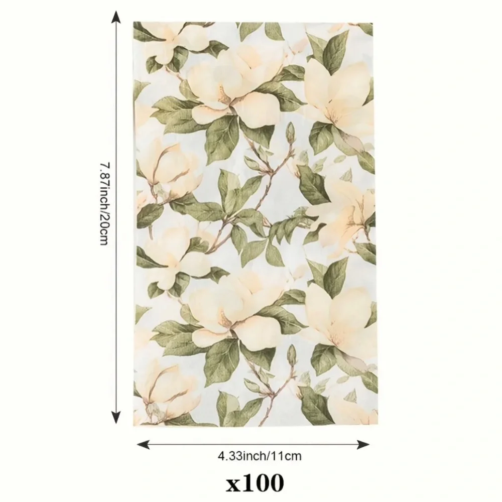 Set of 100 Magnolia Floral Themed Dinner Napkin Guest Towels for Large Party